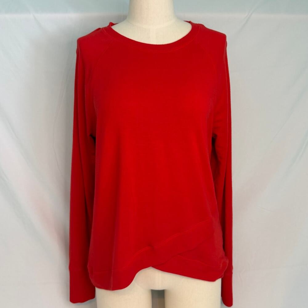 Athleta Red-Orange Long Sleeve Pullover Sweater Asymmetrical Hem Athleisure Top